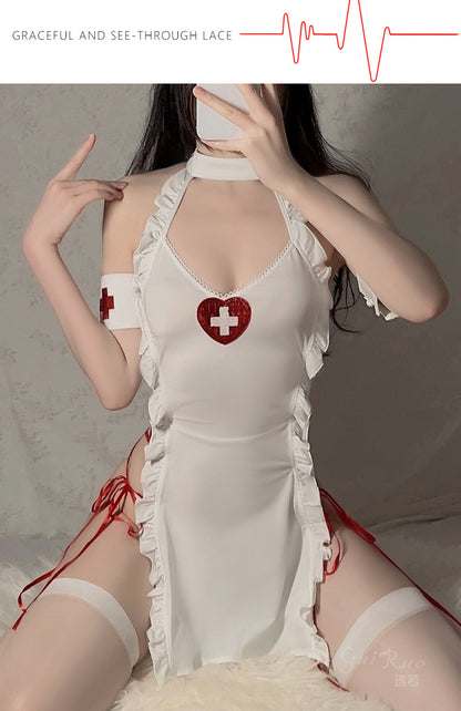 急诊热恋镂空绑带诱护士制服套装